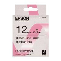 EPSON LK-4PBK  12mm   緞帶 標籤帶-粉紅底黑字 C53S654430  LW-300 LW-400 LW-600P LW-700