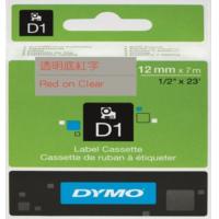 DYMO D1帶 12mm x 7M 膠質標籤 45012 (透明底紅字)