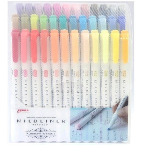 Evidenziatori Zebra Mildliner – Set Da 35 Colori, Confezione Regalo, Tratto Delicato E Colori Vivaci