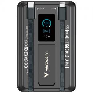 Verbatim 5合1 Charge n Go 10000mAh C+L 及LED螢幕 流動充電池 32280 灰黑色