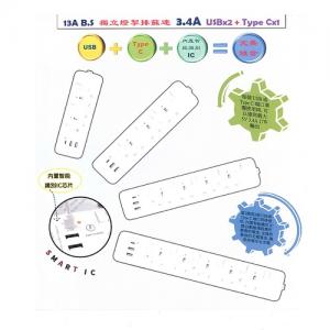 C K 箭牌 4位獨立開關  USB 拖板 2A1C 3米電線 MS4W2U1C/3M