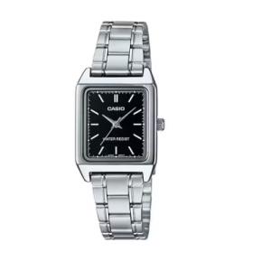 Casio LTP-V007D-1E 22mm 黑面女裝鋼帶錶小方錶