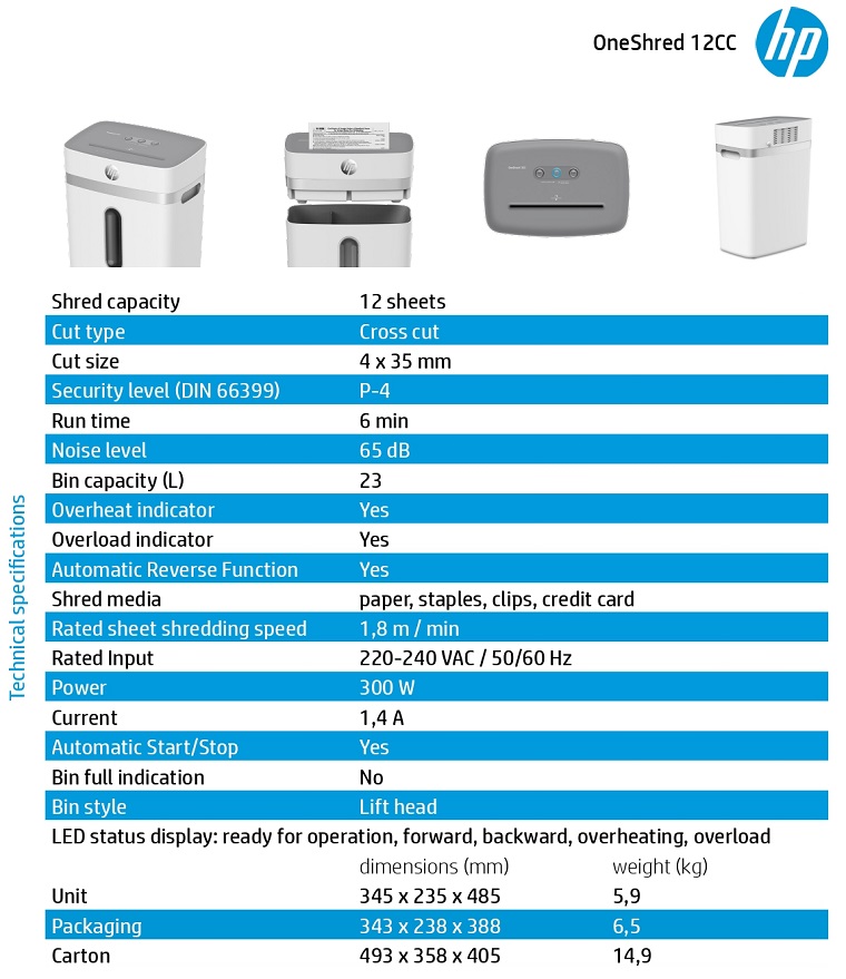 HP ONESHRED 12CC 碎紙機 粒狀4x35mm